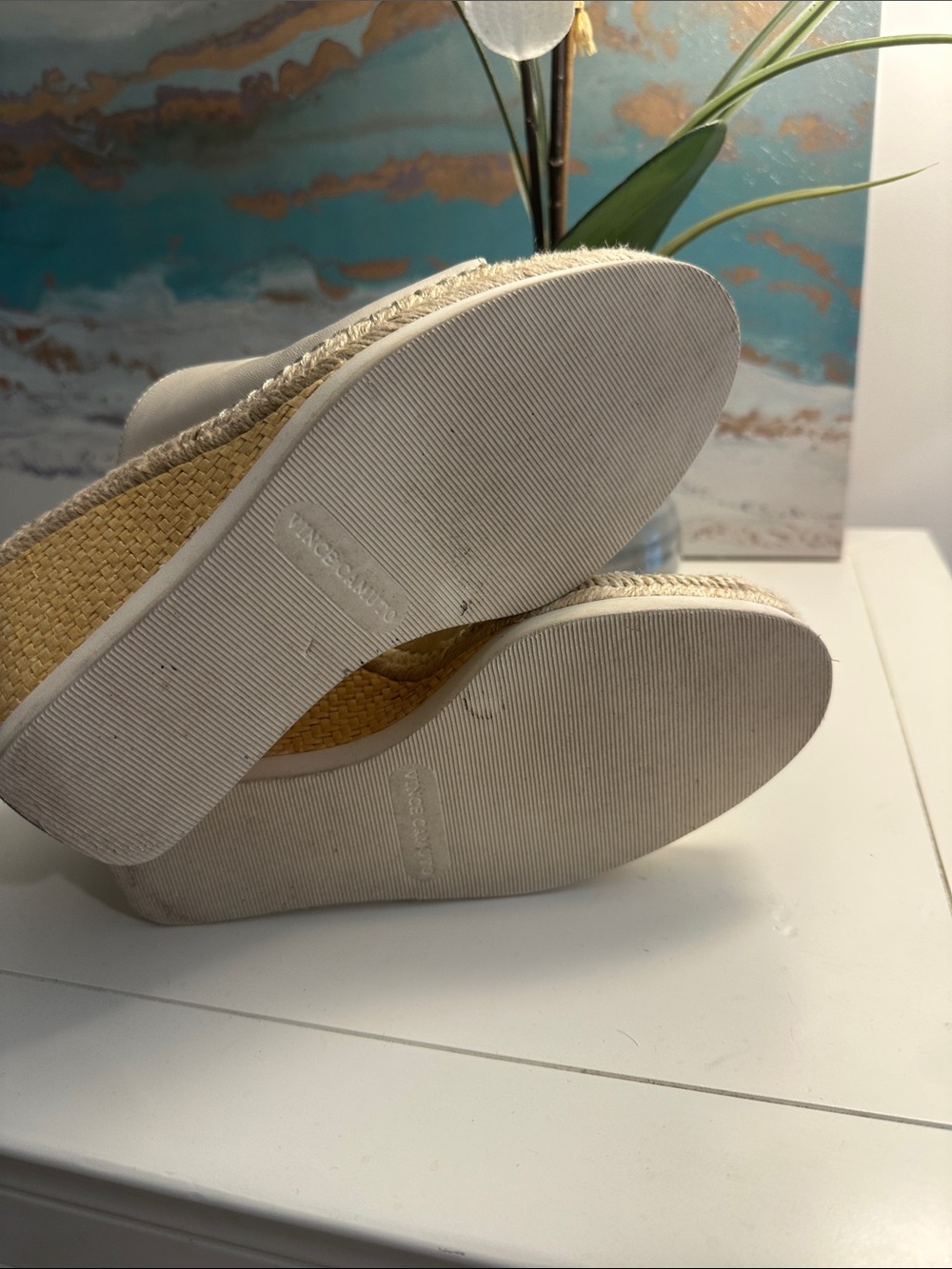 Vince Camuto Brissia Cream Leather Wedge Espadrille Mules - Picture 4 of 4
